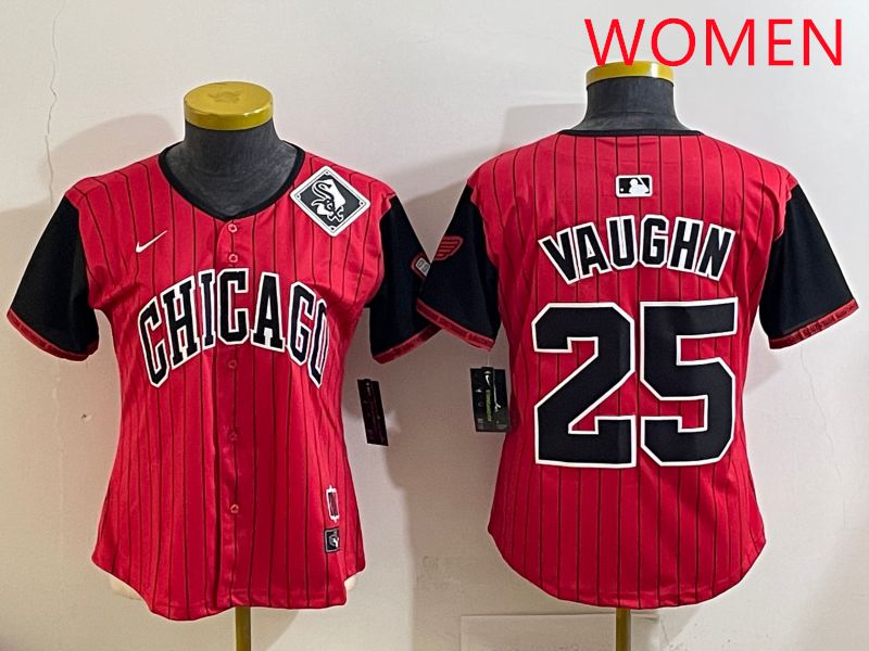 Women 2025 Chicago White Sox 25 Vaughn Red Joint Name Nike MLB Jersey style 30